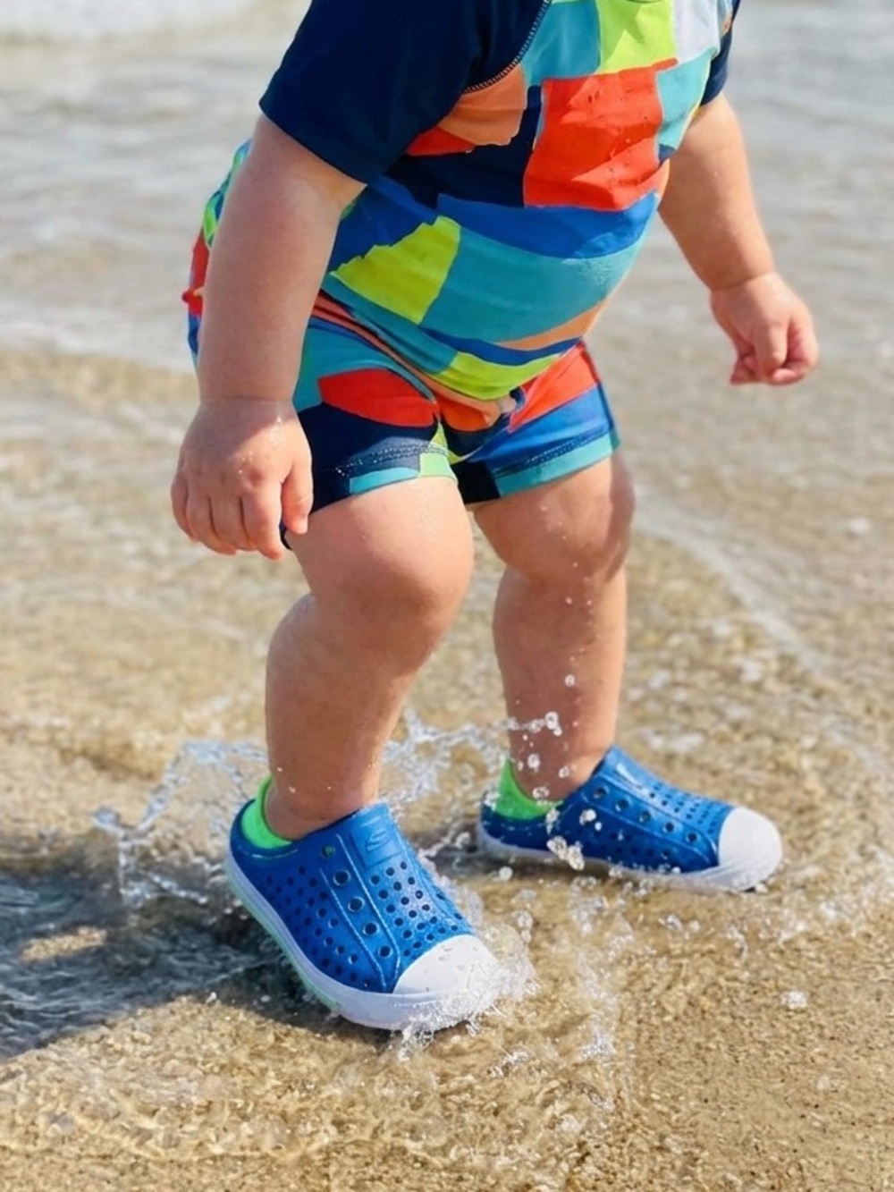 Native Shoes Kids Blue and Lime Green Water Shoes